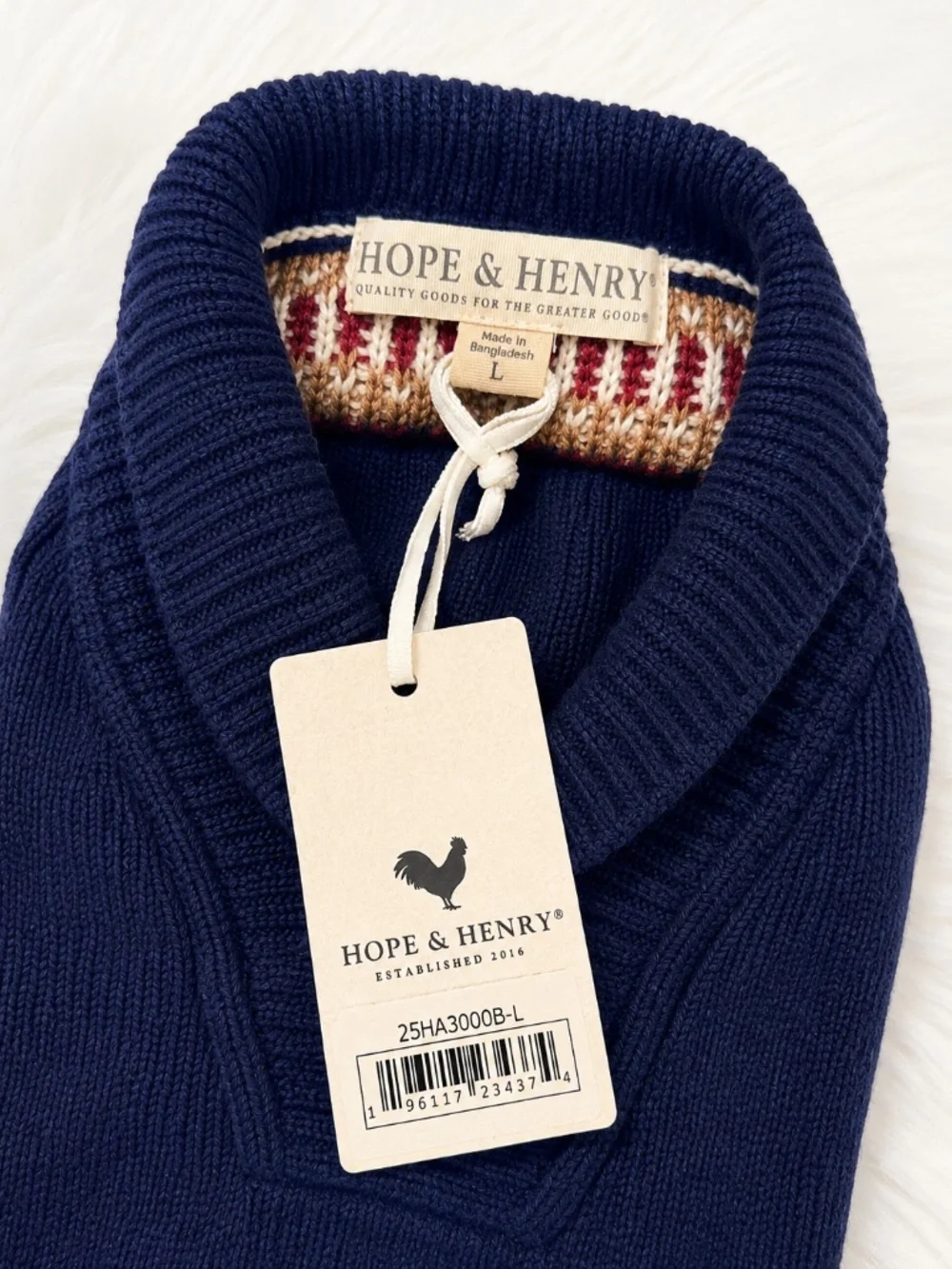 NWT Hope & Henry Organic Fair Isle Dog Sweater Scottish Snowflake Size L